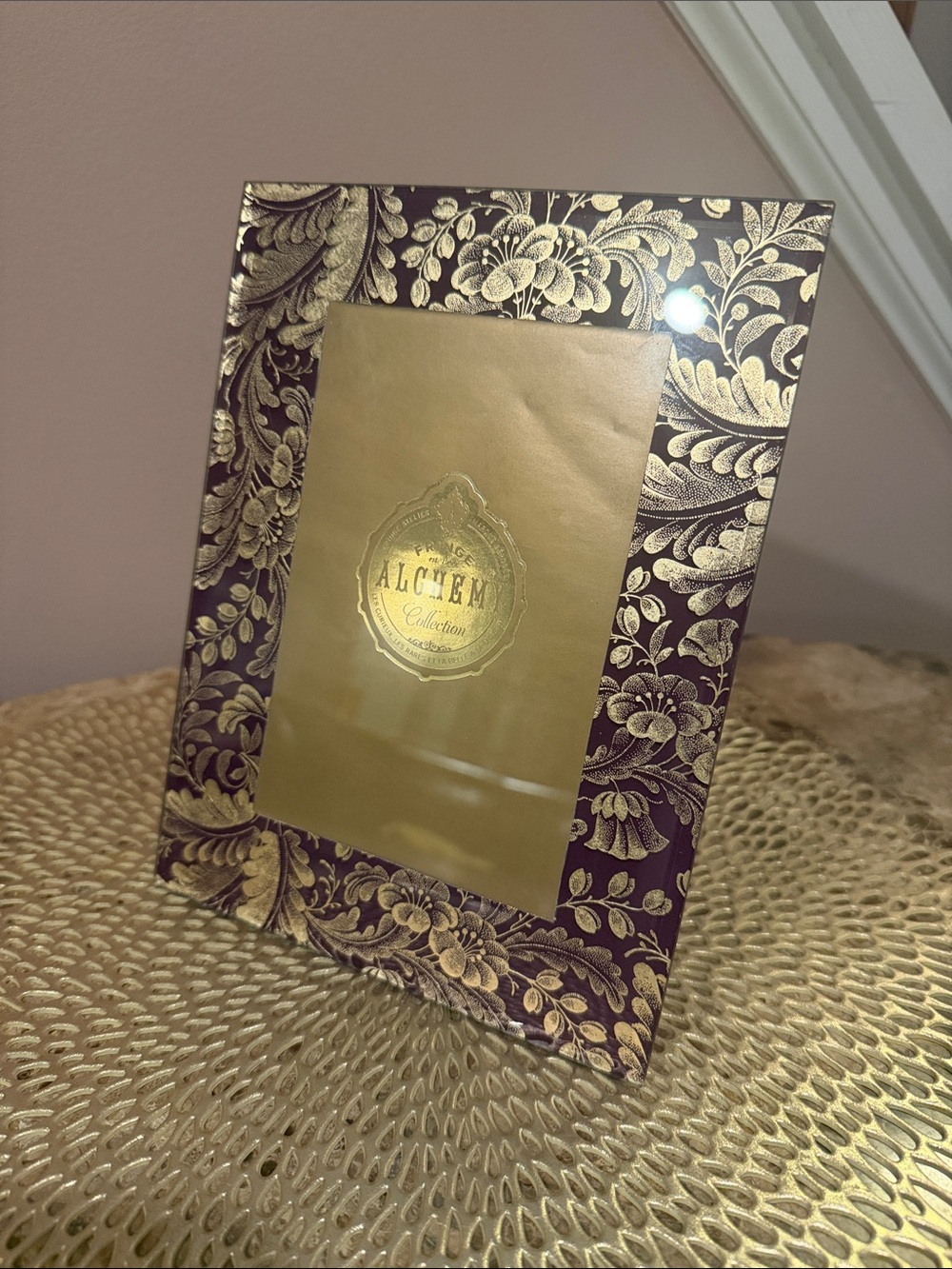 Fringe Alchemy Collection Gold and Burgandy Glass Picture Frame, 4” x 6”